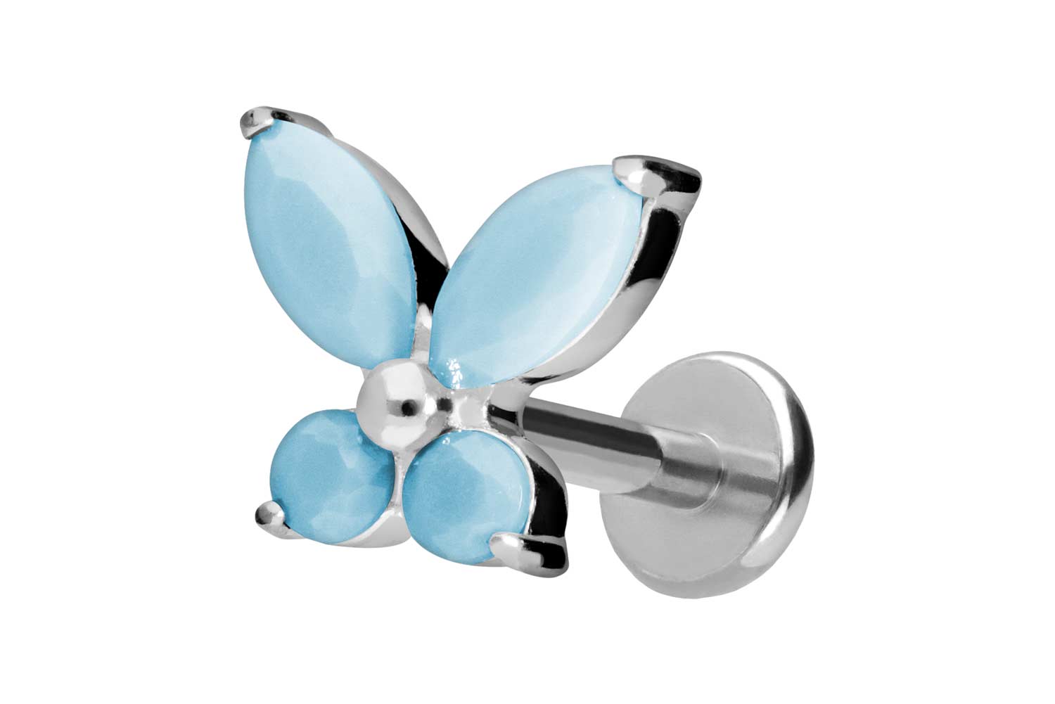 Titan Labret Piercing mit Push Fit SCHMETTERLING + SYNTHETISCHE TÜRKISE